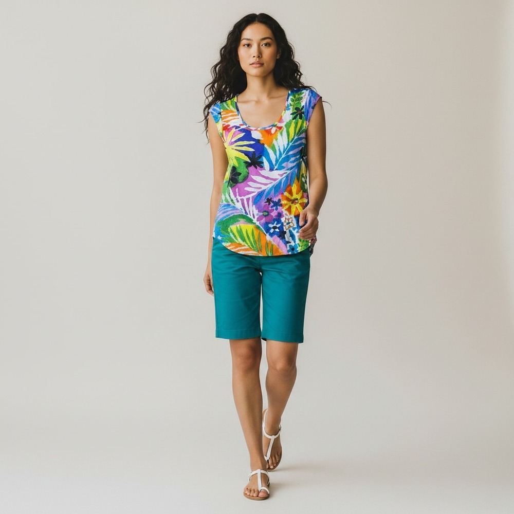 Jams World Daydreamer Eclair Floral Tropical Top Womens XS Made in Hawaii W661